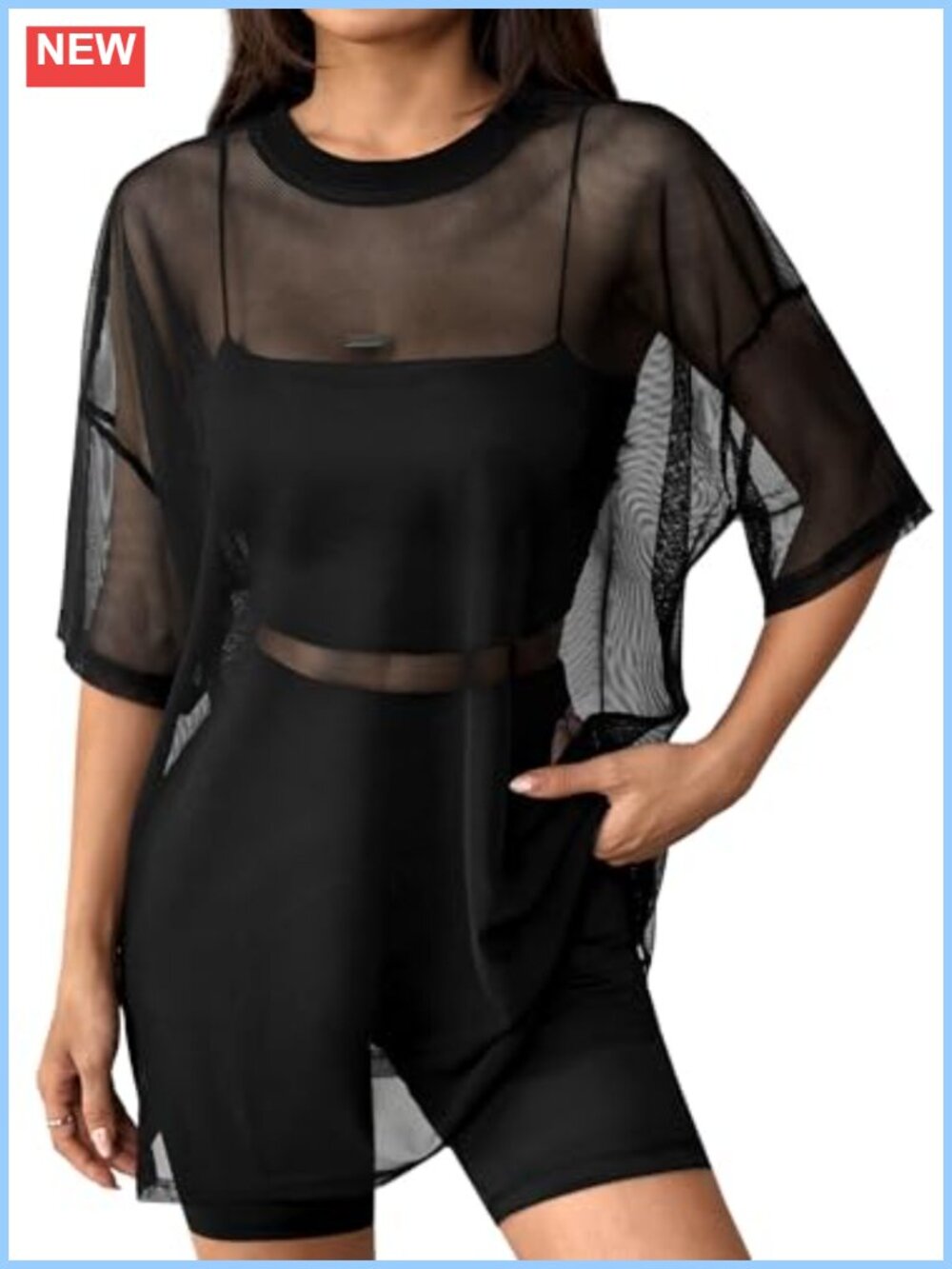 Sheer Mesh Oversized T-Shirt Short Sleeve See Through Tee